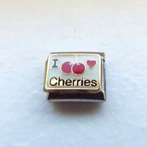 I heart cherries enamel 9mm stainless steel italian charm bracelet link new